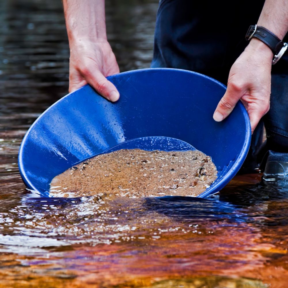 A Guest panning for gold in a river