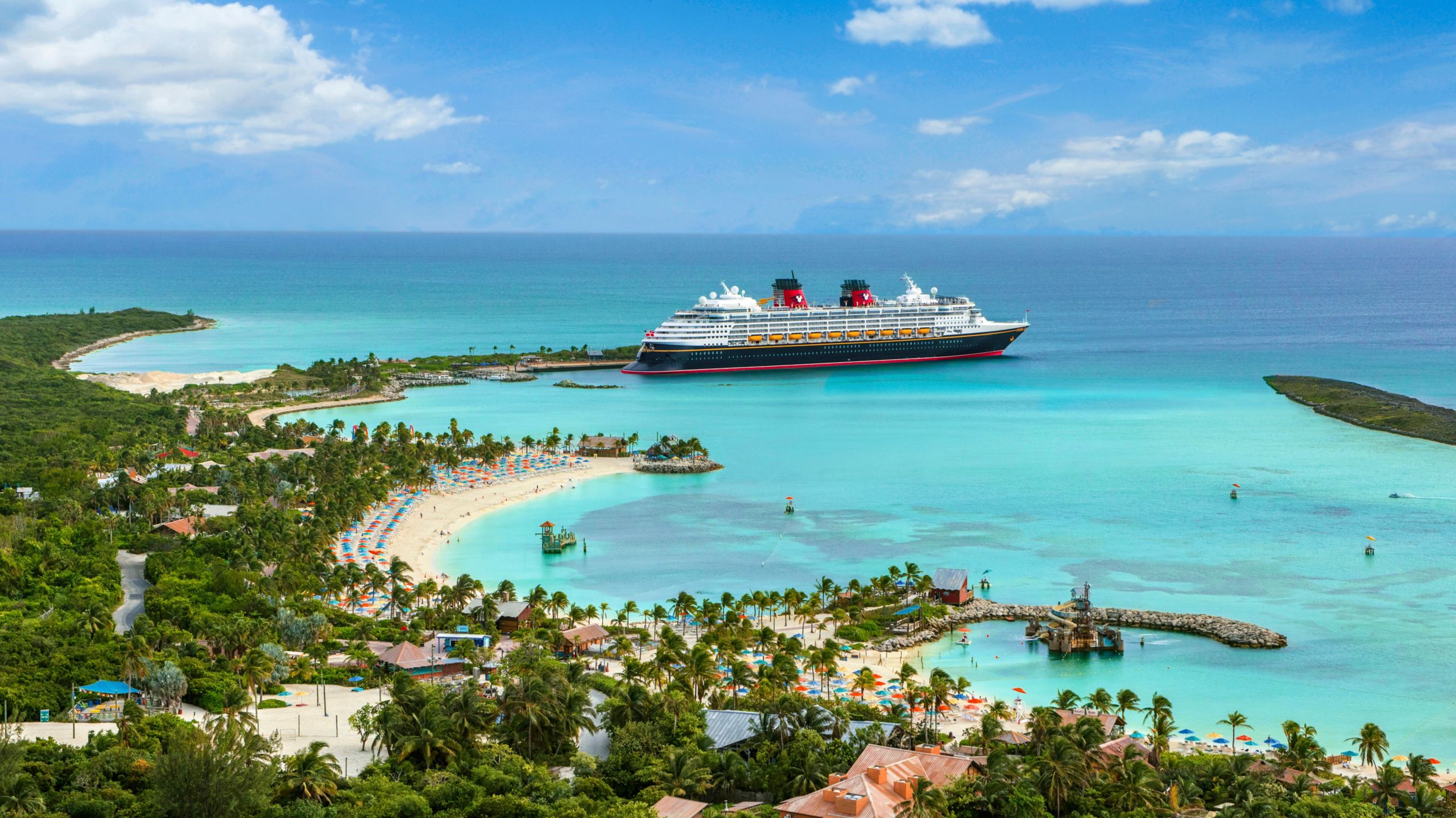 A Disney cruise ship stationed in Disney Castaway Cay, The Bahamas