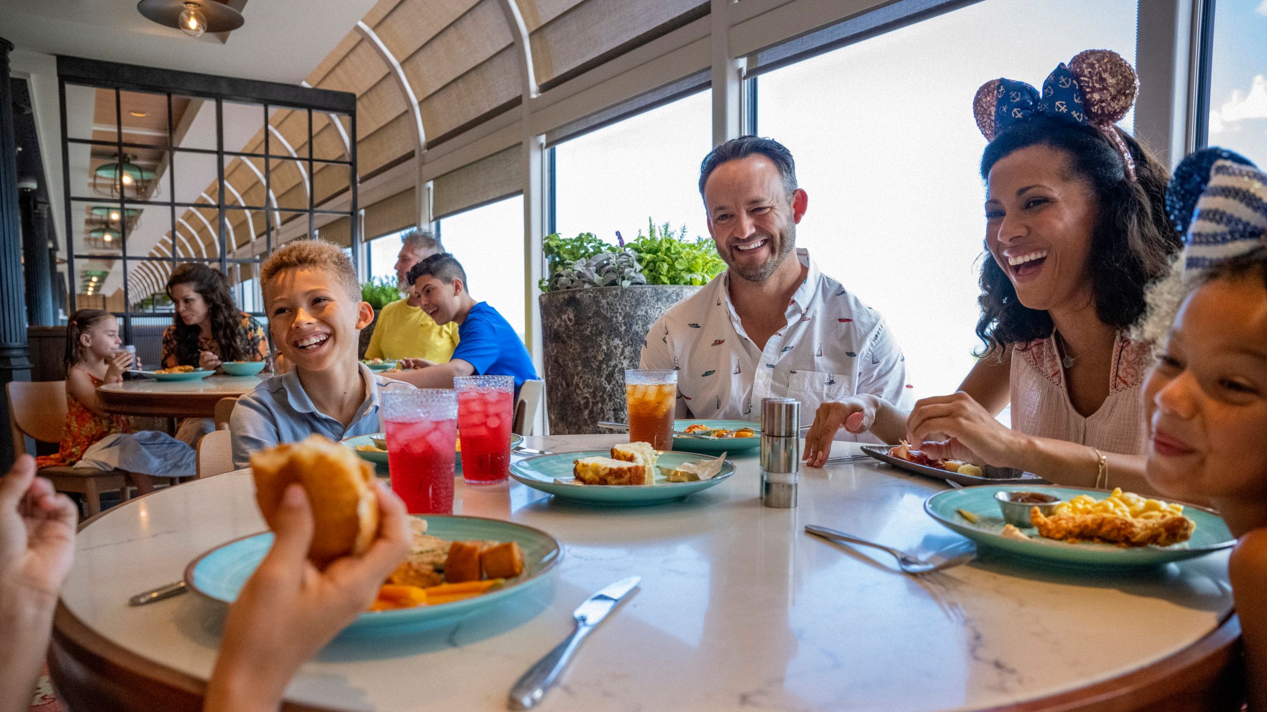 A family enjoying a meal at Marceline’s Market