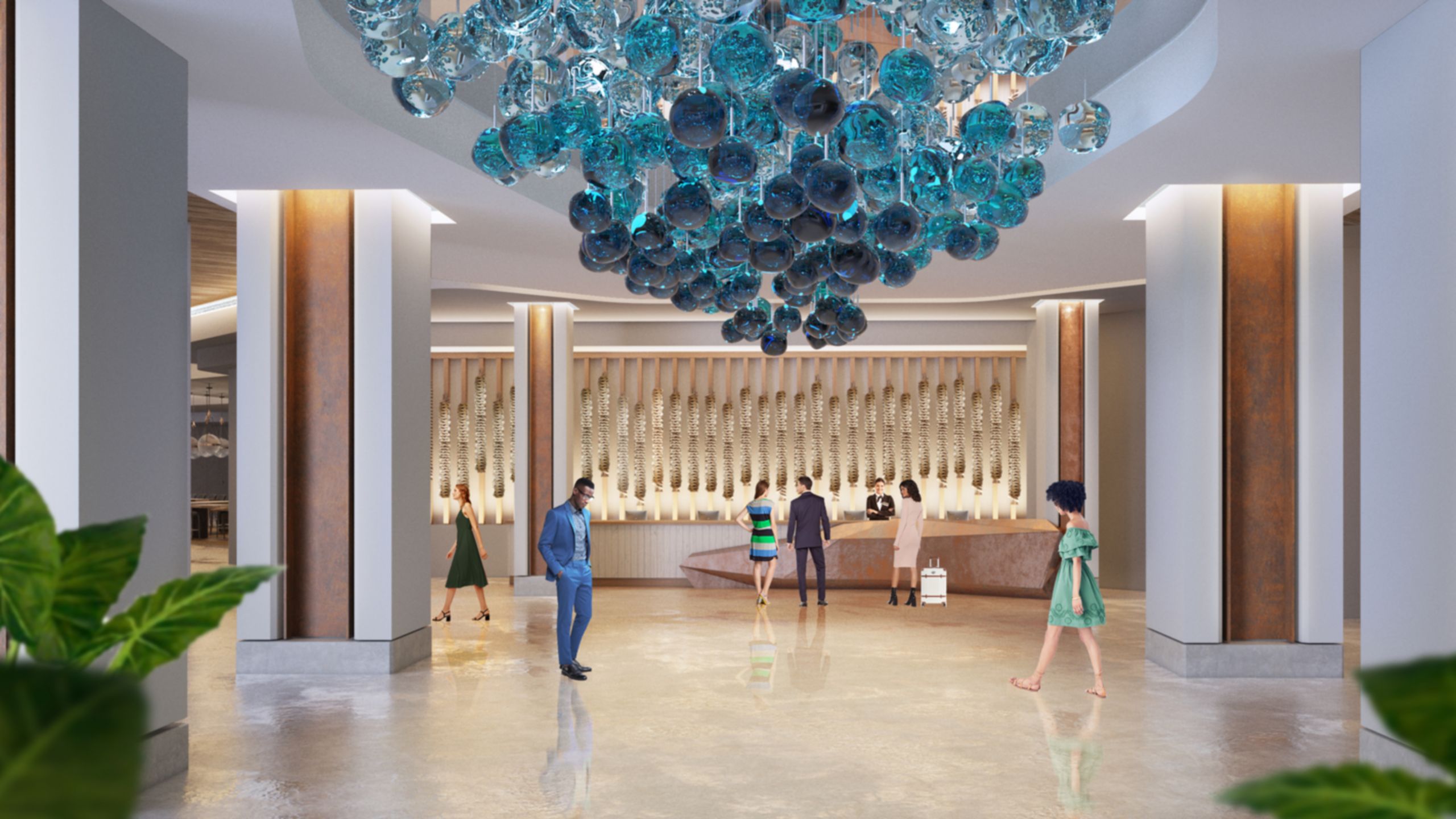 A rendering of the Omni Fort Lauderdale Hotel front desk area
