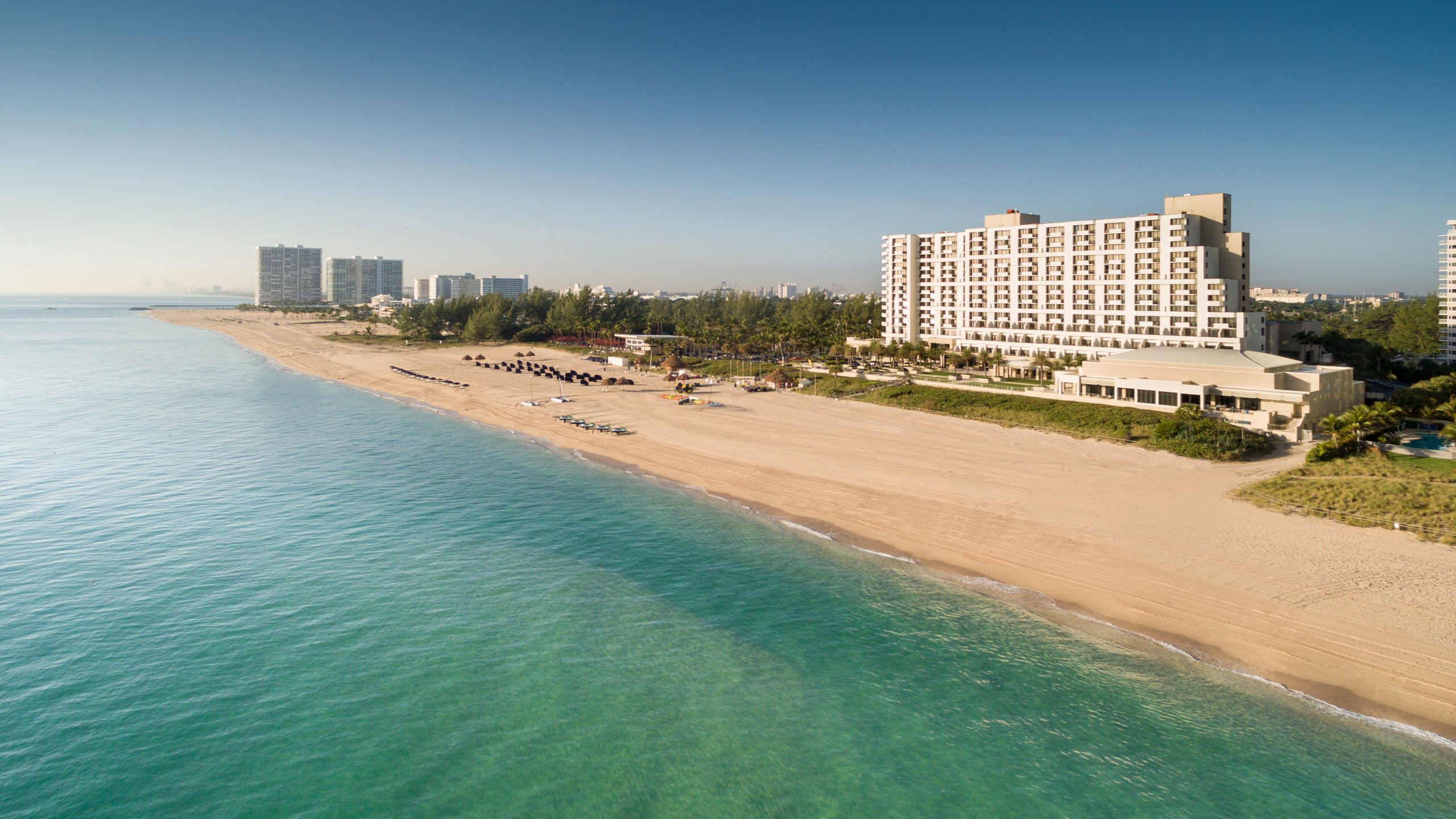 Aerial view of the Fort Lauderdale Marriott Harbor Beach Resort & Spa, and its oceanfront