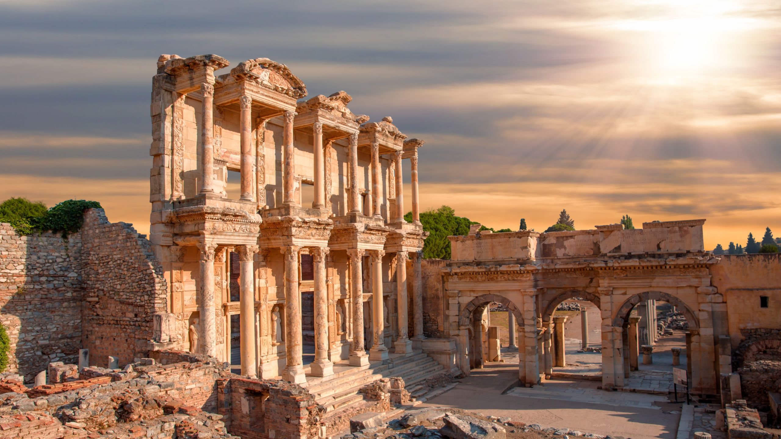 A rendering of the Library of Celsus ruins in Kuşadası, Turkey