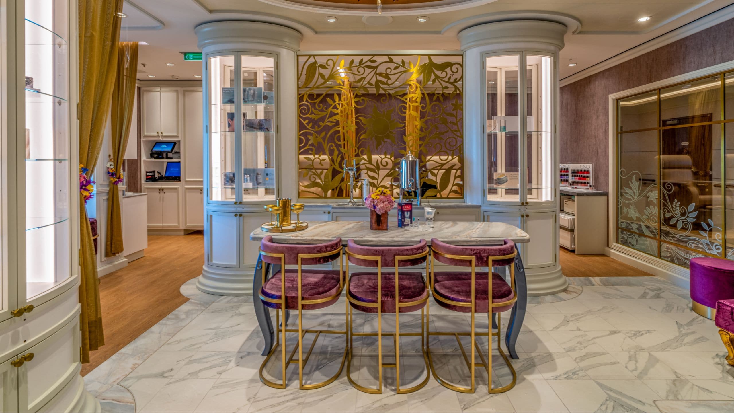 The reception area of an upscale salon