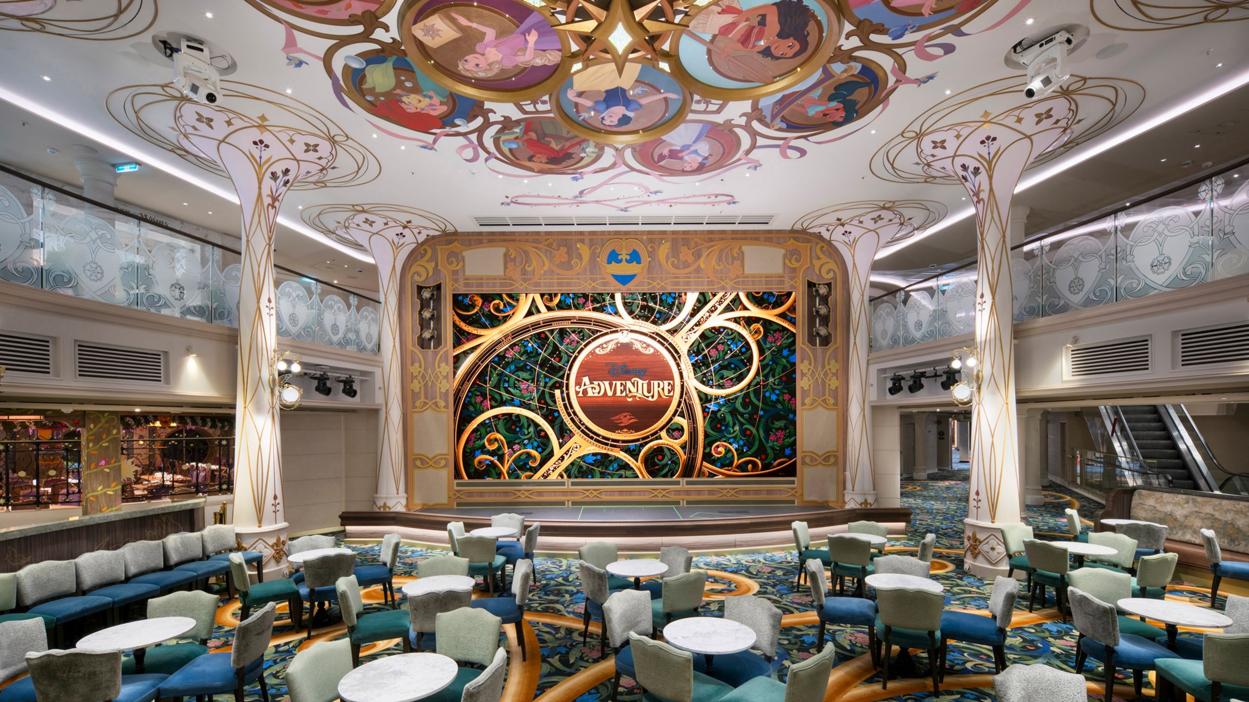 The princess themed Town Square area aboard the Disney Adventure cruise ship