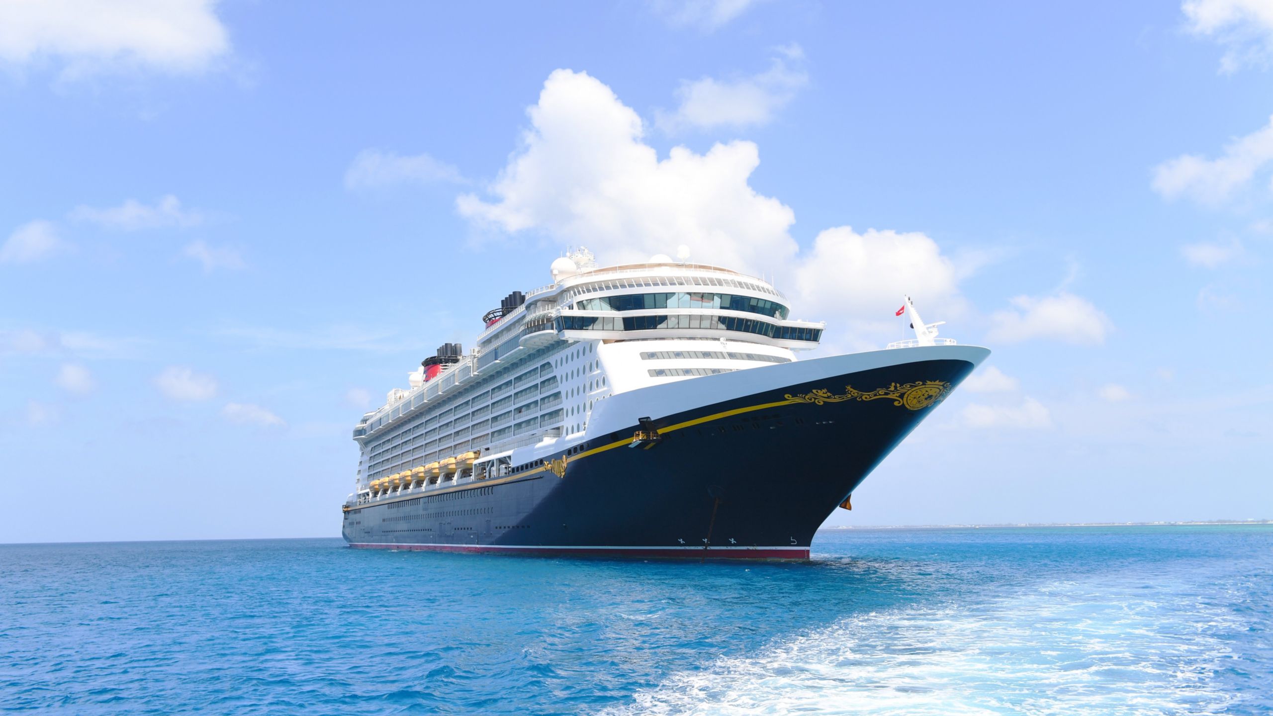 A Disney Cruise Line ship at sea, with text below that says, 'Terms and Conditions'