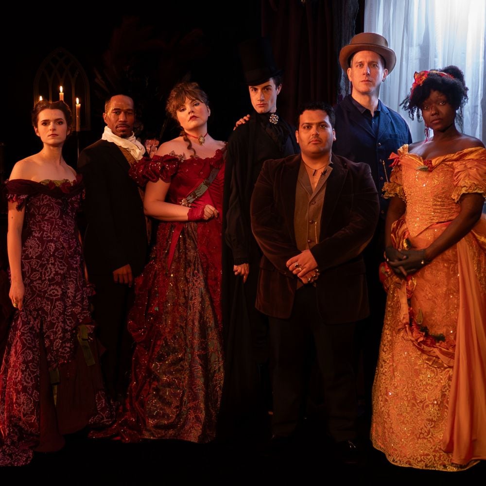 Members of the theatrical a cappella group The Midnight Drearies dressed in Victorian inspired outfits