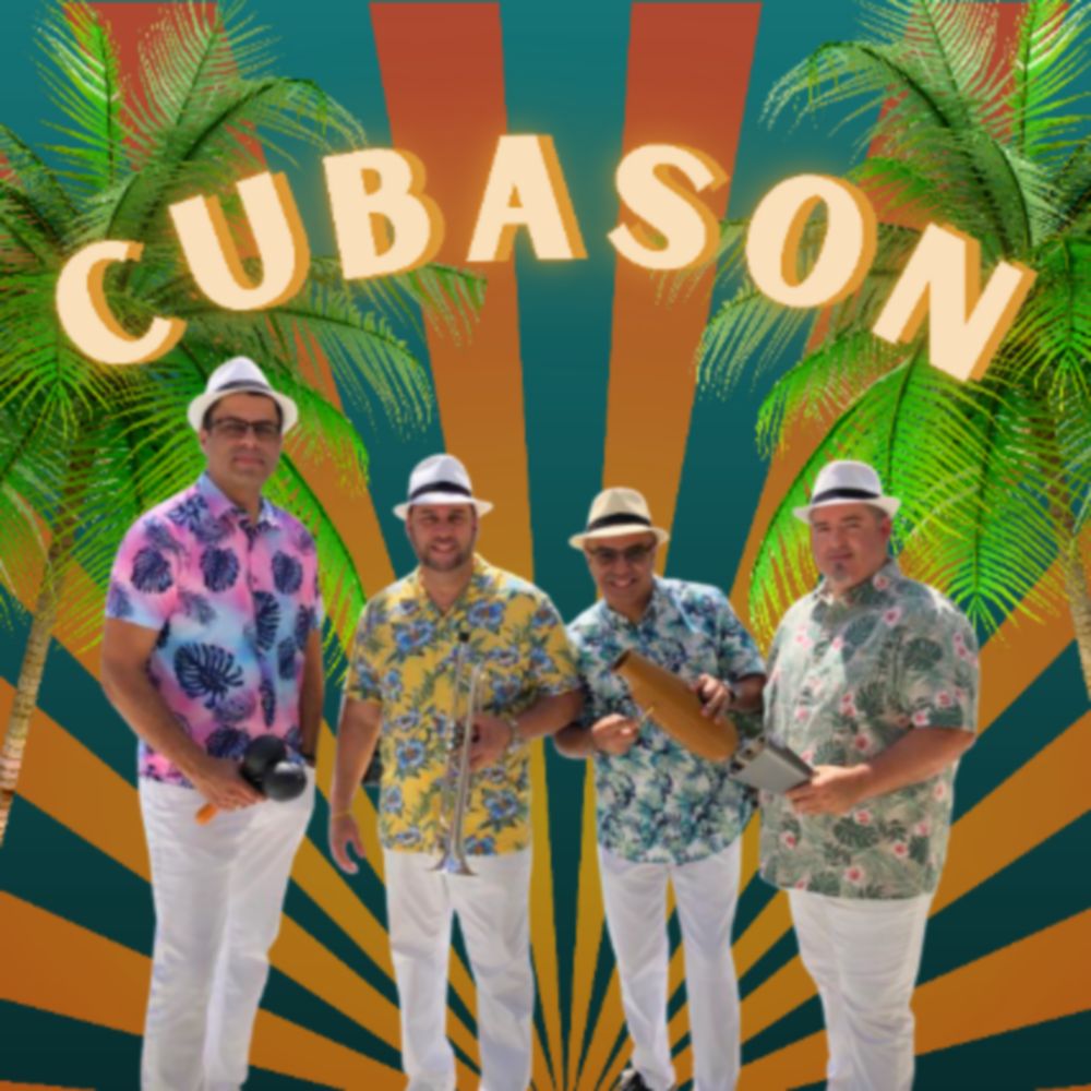 Cubason, a 4 piece band in colorful shirts and hats