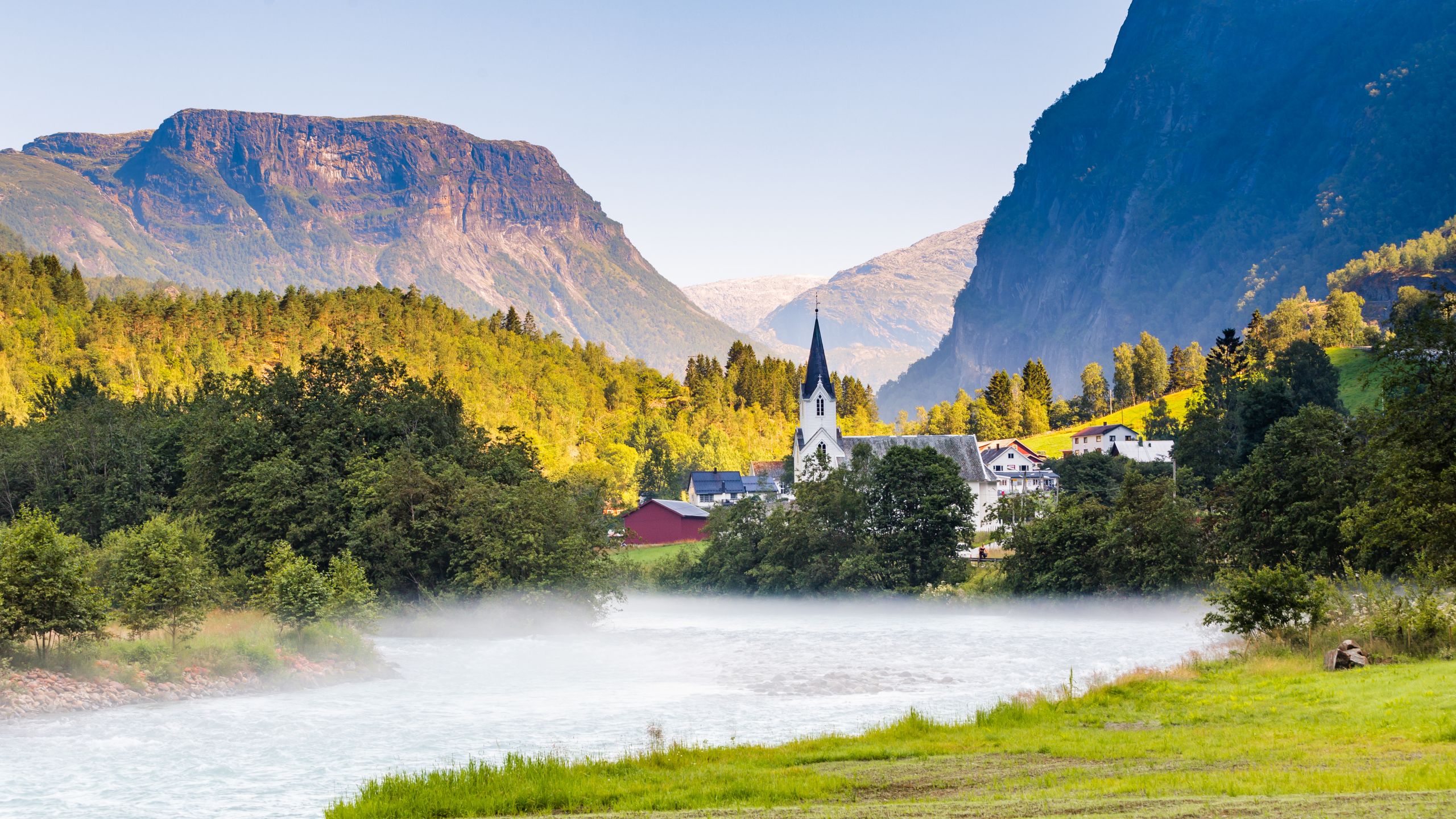 Fortun Church, a wooden structure nestled in the picturesque Fortun valley near Skjolden in Norway