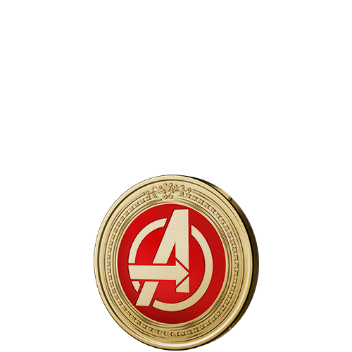 Icon featuring the Avengers logo inside a circular frame surrounded by icons of Marvel heroes including Iron Man, Black Panther and Captain America's shield