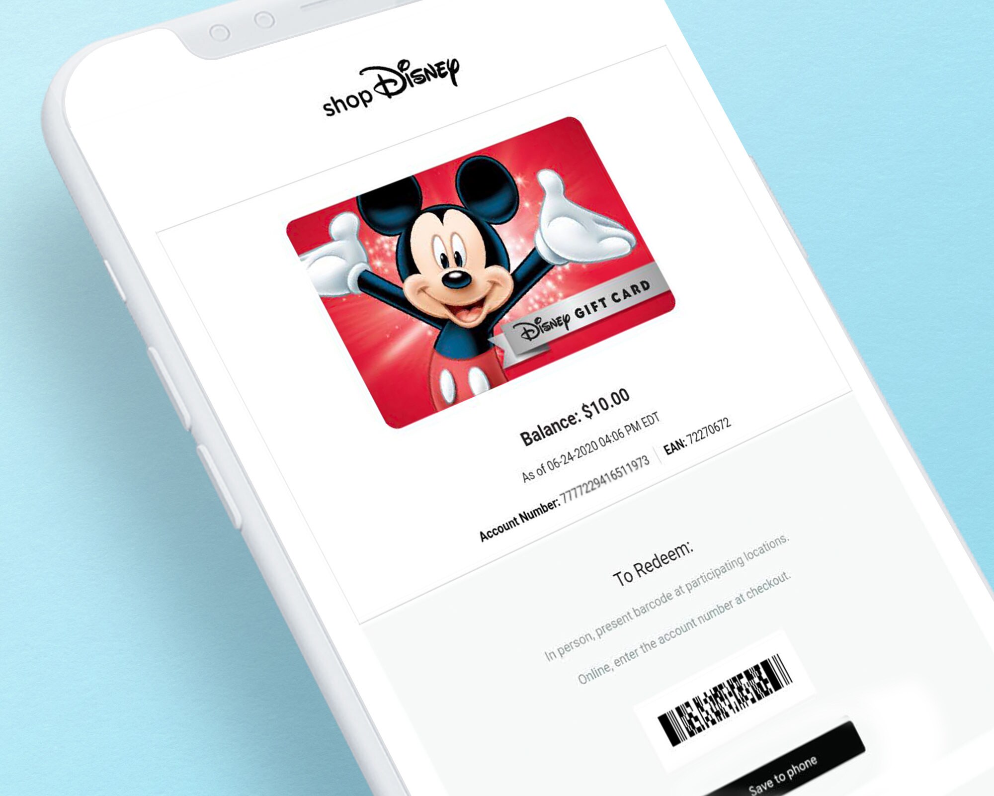 Disney - Disney Gift Card, $15 to $500, Shop
